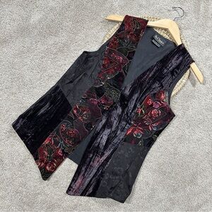 ByChoice California Vintage Vest Burnt Out Crushed Velvet Floral Whimsigoth M
